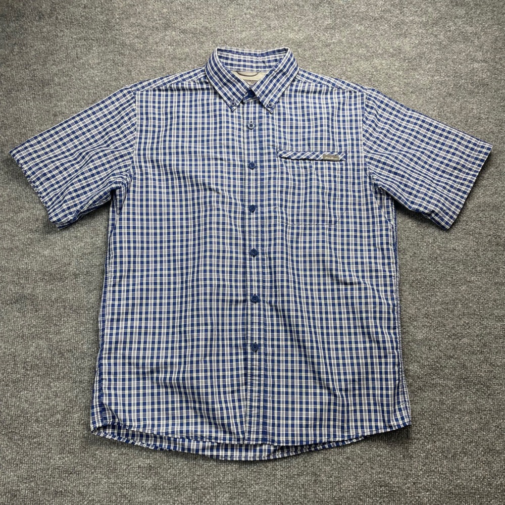 Eddie Bauer Travex Mens Blue White Plaid Short Sleeve Button Down Shirt Mesh  M